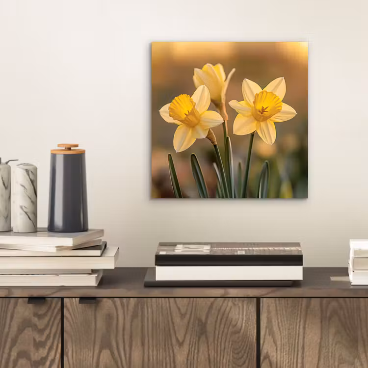 Bloemen - Geel - Wazig aluminium wit klein -sfeer1