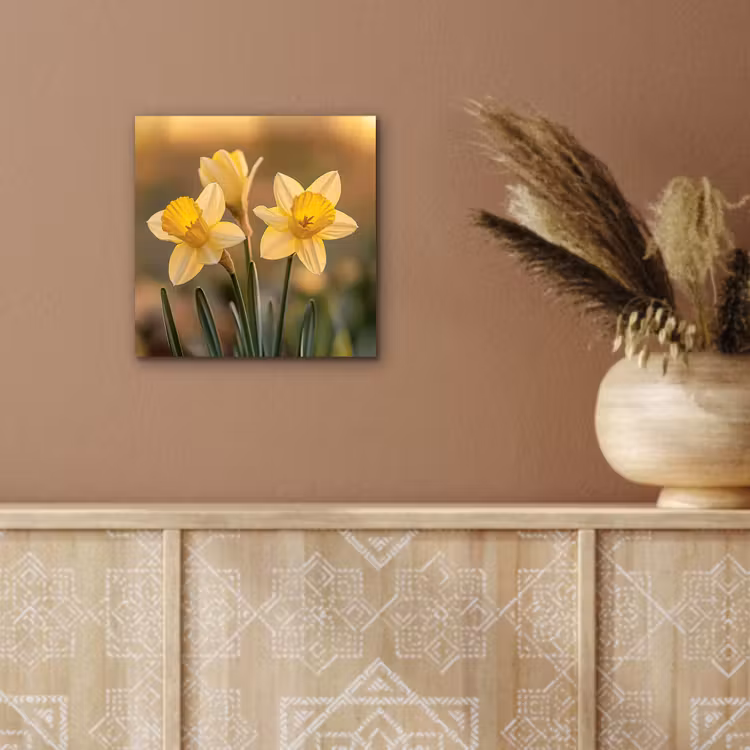 Bloemen - Geel - Wazig aluminium wit klein -sfeer4