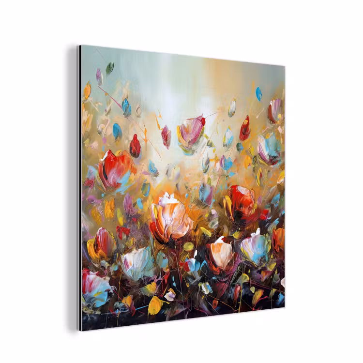 Bloemen - Kunst - Natuur - Olieverf aluminium wit klein -3d