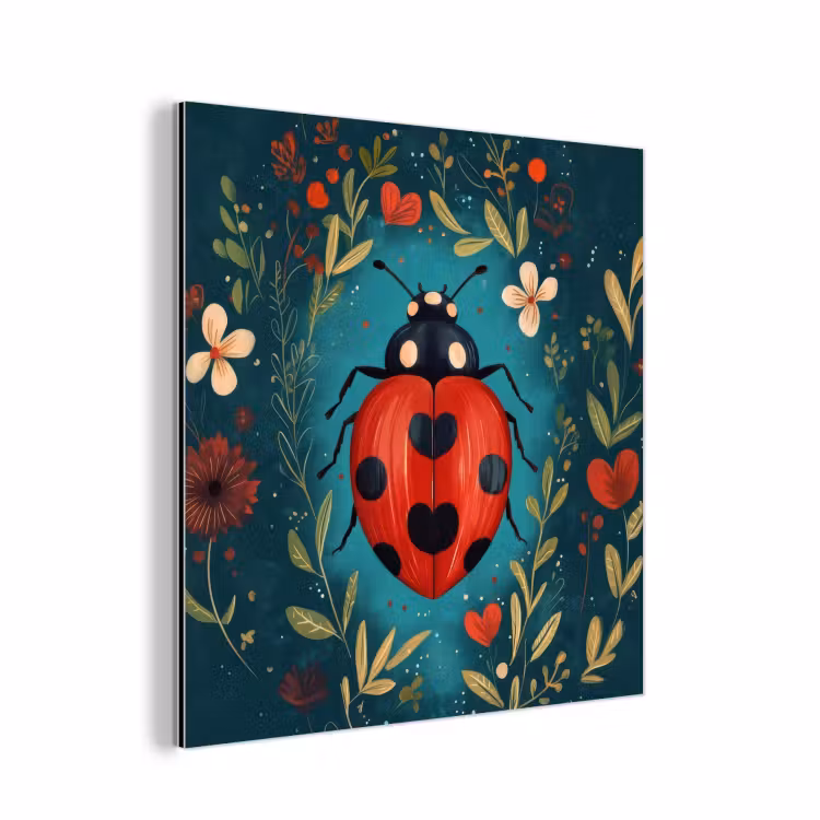 Bloemen - Lieveheersbeestje - Hartje - Rood aluminium wit klein -3d