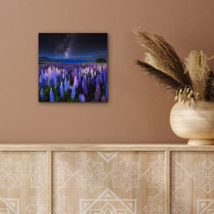 Bloemen - Nacht - Lupine - Sterrenhemel - Paars - Natuur aluminium wit klein -sfeer4