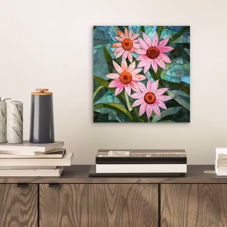 Bloemen - Roze - Glasmozaïek aluminium wit klein -sfeer1