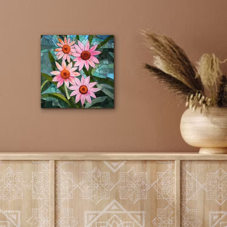 Bloemen - Roze - Glasmozaïek aluminium wit klein -sfeer4