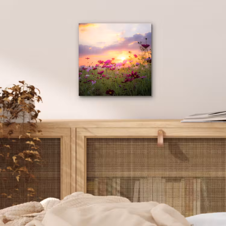 Bloemen - Roze - Zonsondergang - Natuur - Weide - Horizon aluminium wit klein -sfeer3