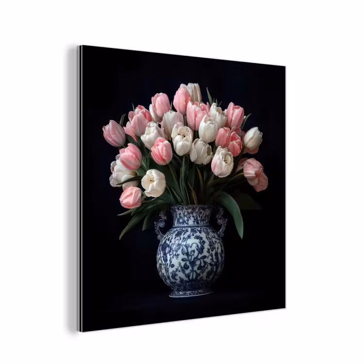 Bloemen - Roze - Tulpen - Vaas aluminium wit klein -3d