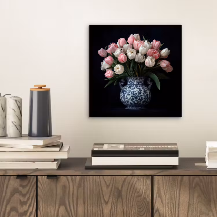 Bloemen - Roze - Tulpen - Vaas aluminium wit klein -sfeer1