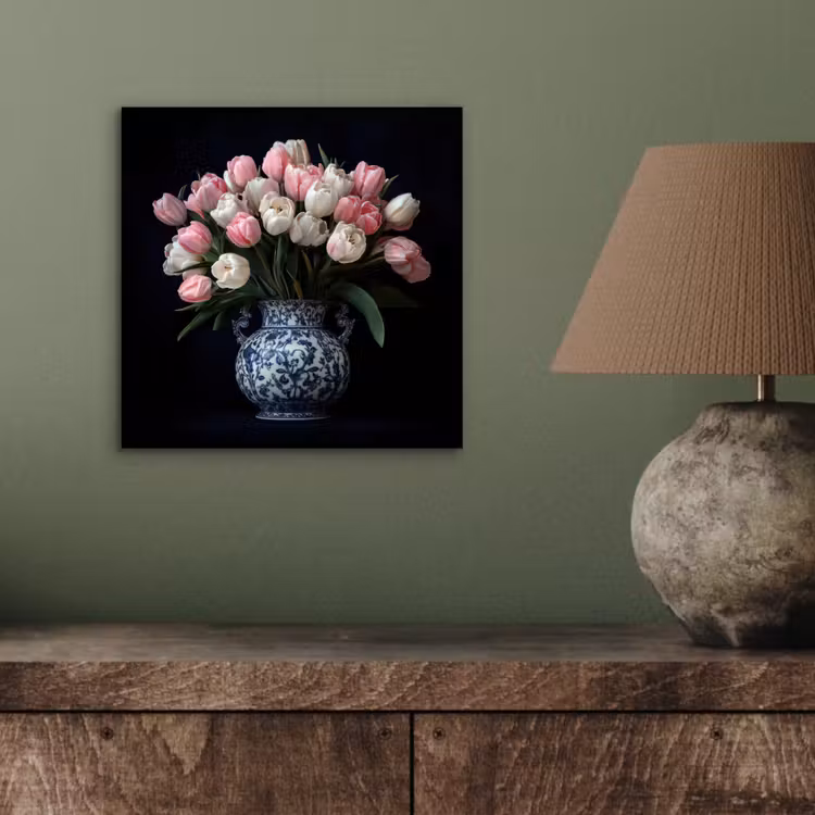 Bloemen - Roze - Tulpen - Vaas aluminium wit klein -sfeer2