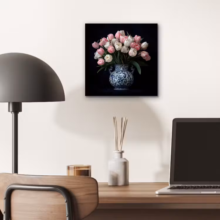 Bloemen - Roze - Tulpen - Vaas aluminium wit klein -sfeer5
