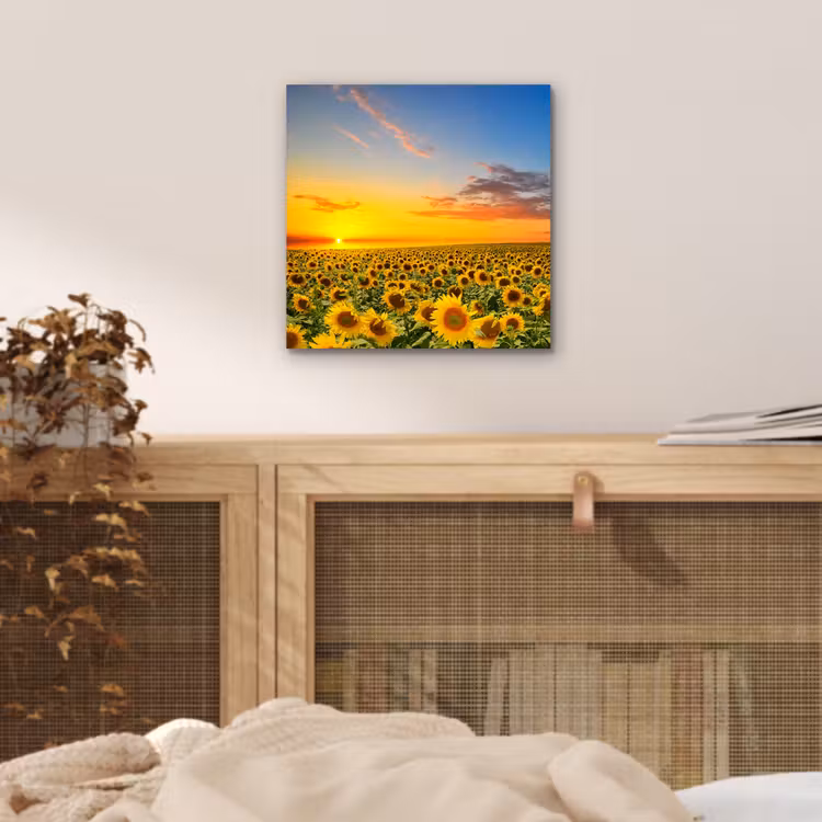 Bloemen - Zonnebloem - Zonsondergang - Nacht - Oranje aluminium wit klein -sfeer3