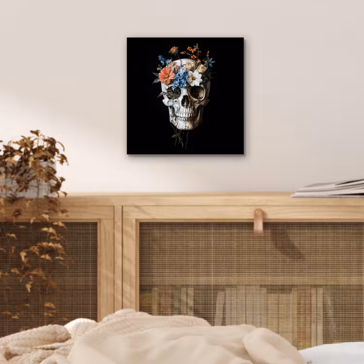 Bloemen - Schedel - Kleurrijk aluminium wit klein -sfeer3