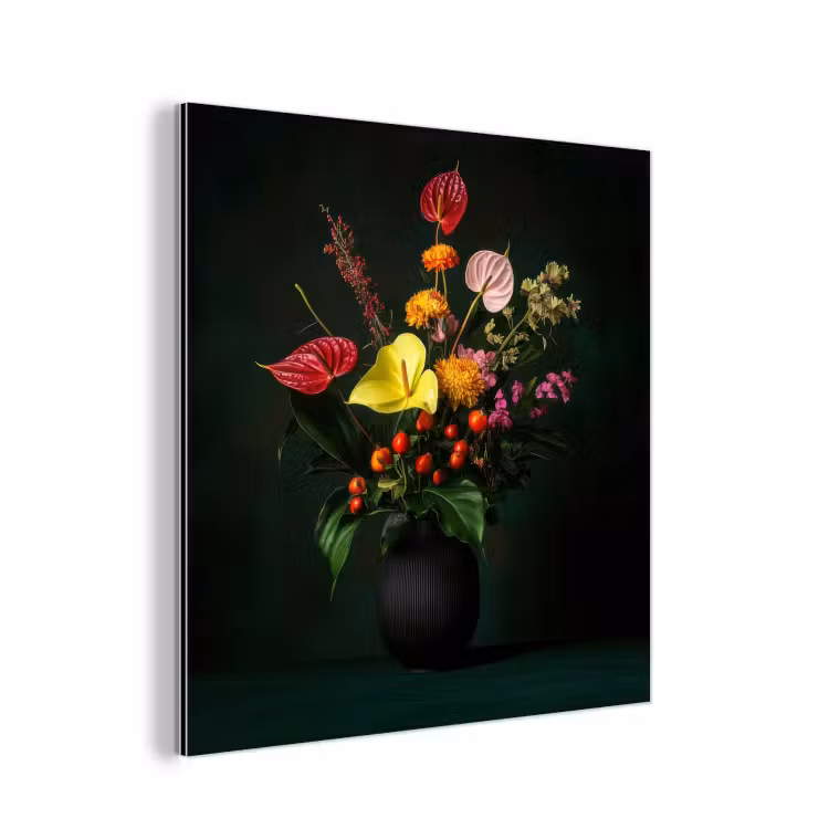 Bloemen - Vaas - Zwart aluminium wit klein -3d