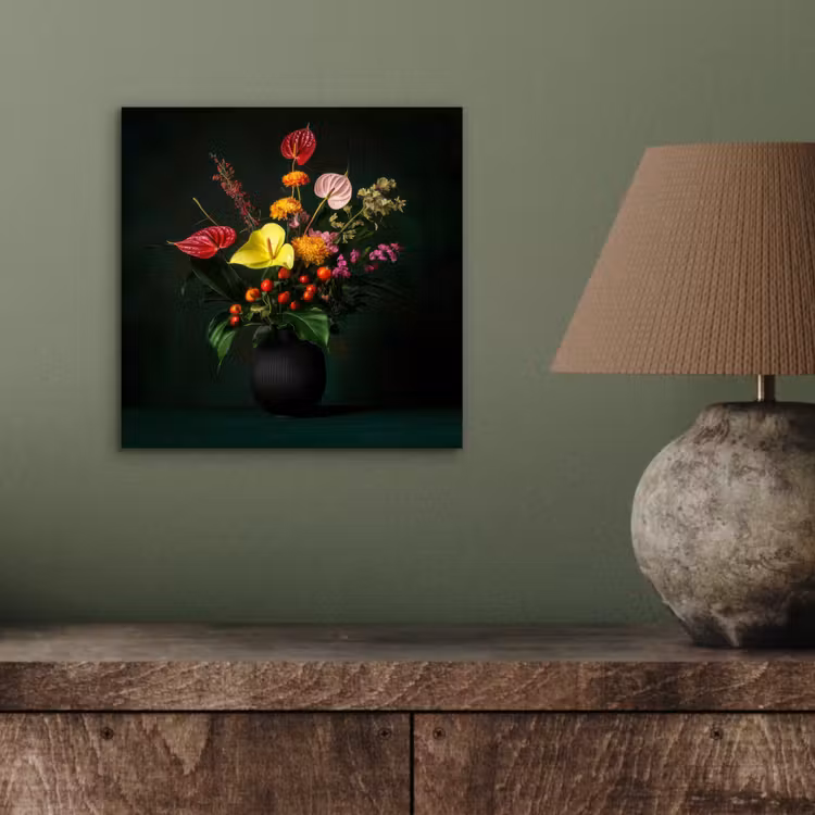 Bloemen - Vaas - Zwart aluminium wit klein -sfeer2