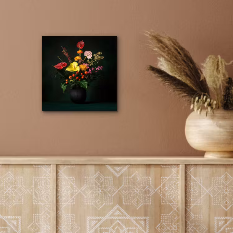 Bloemen - Vaas - Zwart aluminium wit klein -sfeer4