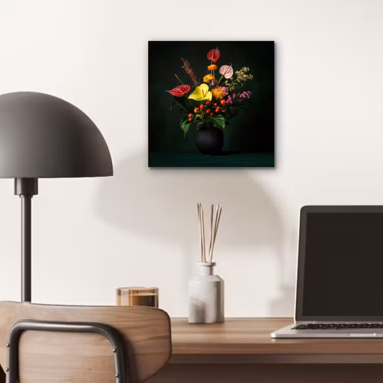 Bloemen - Vaas - Zwart aluminium wit klein -sfeer5