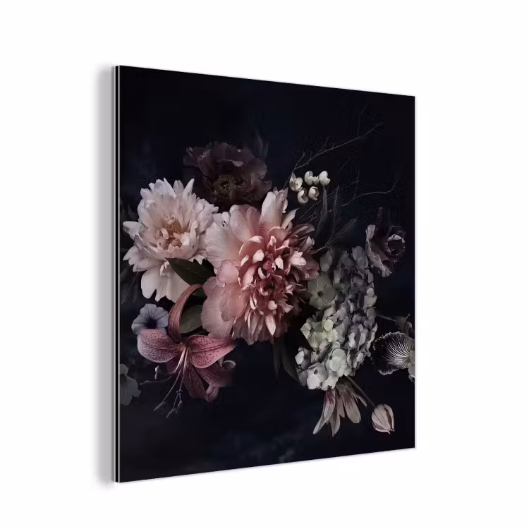Bloemen - Vintage - Pastel - Zwart - Boeket aluminium wit klein -3d