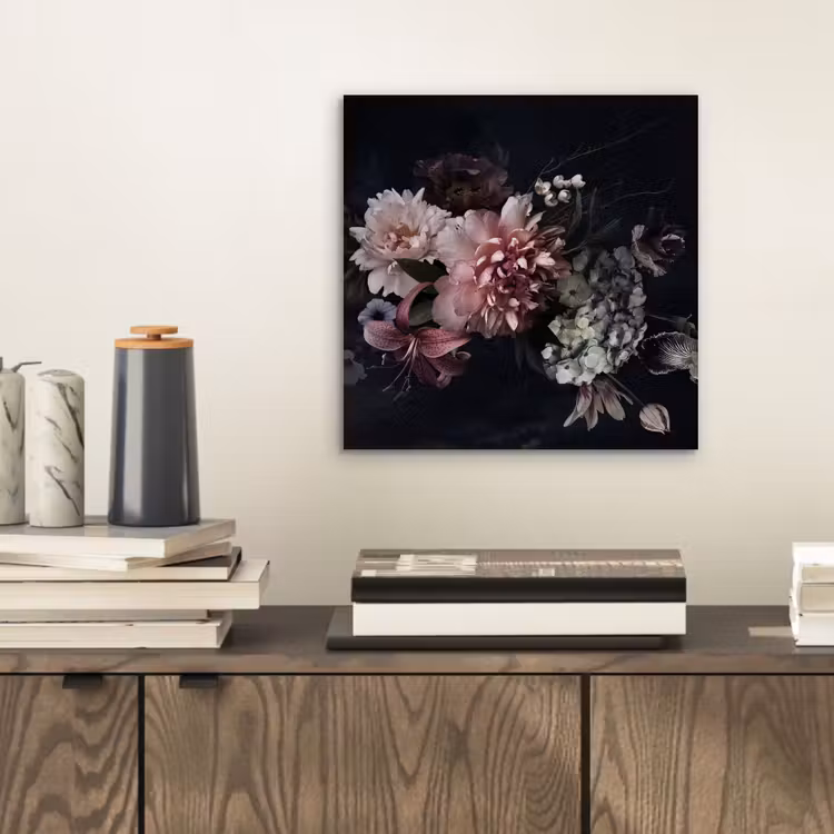 Bloemen - Vintage - Pastel - Zwart - Boeket aluminium wit klein -sfeer1