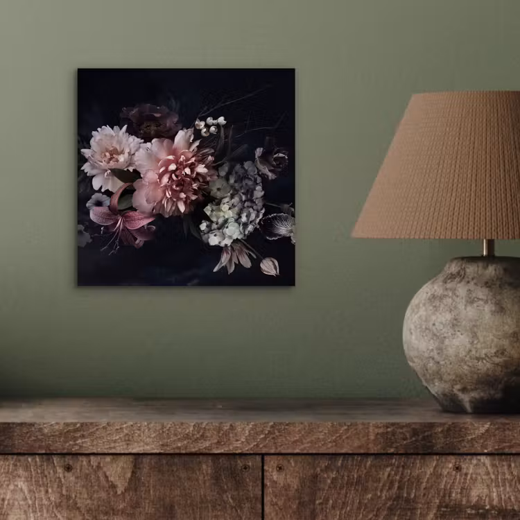 Bloemen - Vintage - Pastel - Zwart - Boeket aluminium wit klein -sfeer2