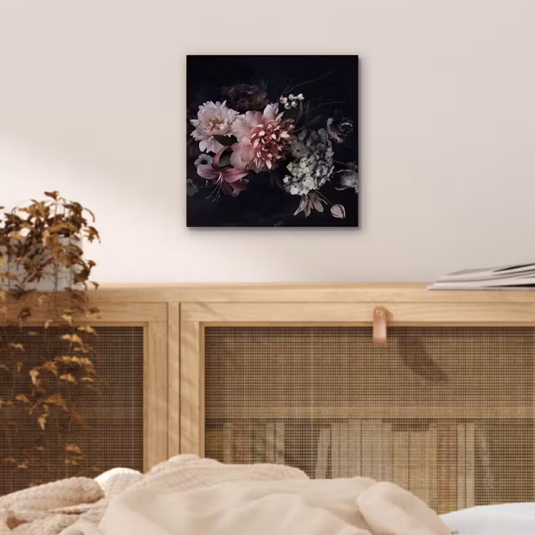Bloemen - Vintage - Pastel - Zwart - Boeket aluminium wit klein -sfeer3