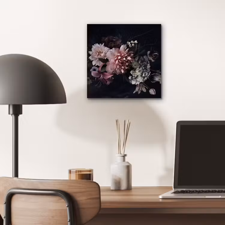 Bloemen - Vintage - Pastel - Zwart - Boeket aluminium wit klein -sfeer5