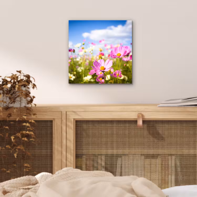 Bloemen - Wei - Paars - Gras - Wit - Wolken - Blauw aluminium wit klein -sfeer3