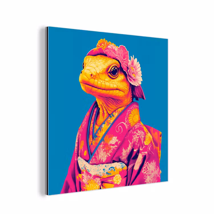 Bloemenkrans - Hagedis - Kimono - Paars aluminium wit klein -3d