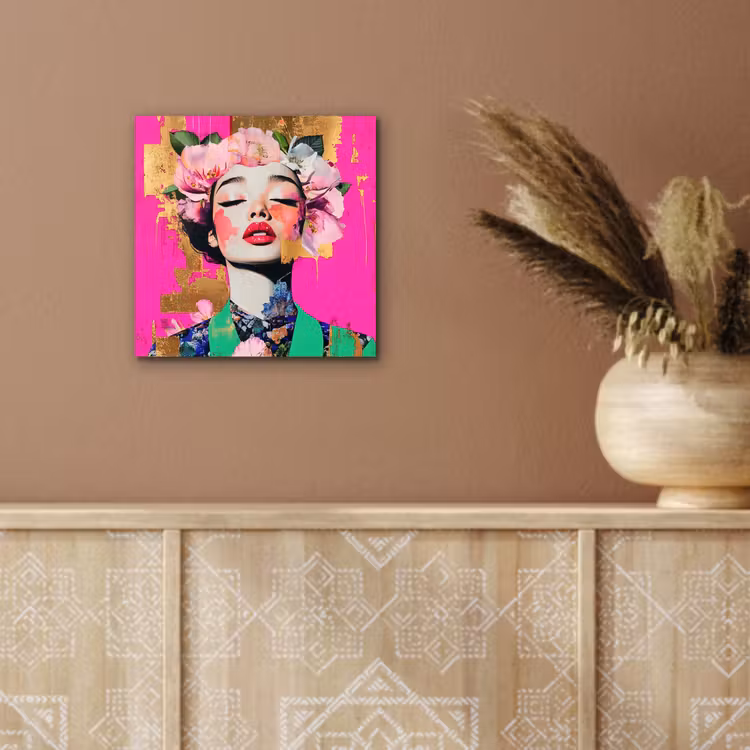 Bloemenkroon - Goud - Vrouw - Portret aluminium wit klein -sfeer4