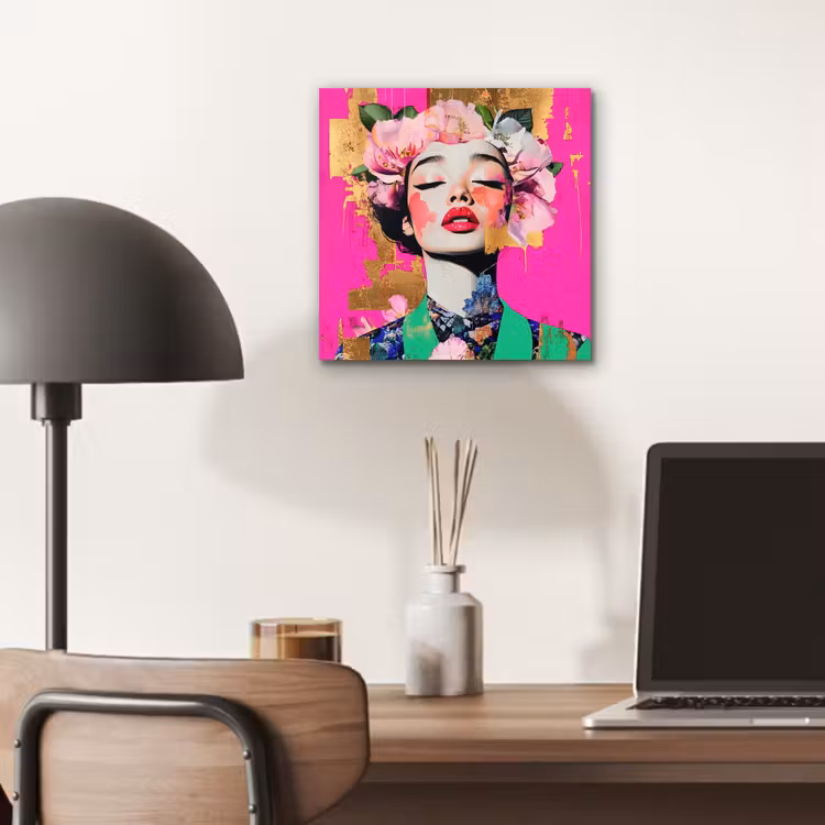 Bloemenkroon - Goud - Vrouw - Portret aluminium wit klein -sfeer5