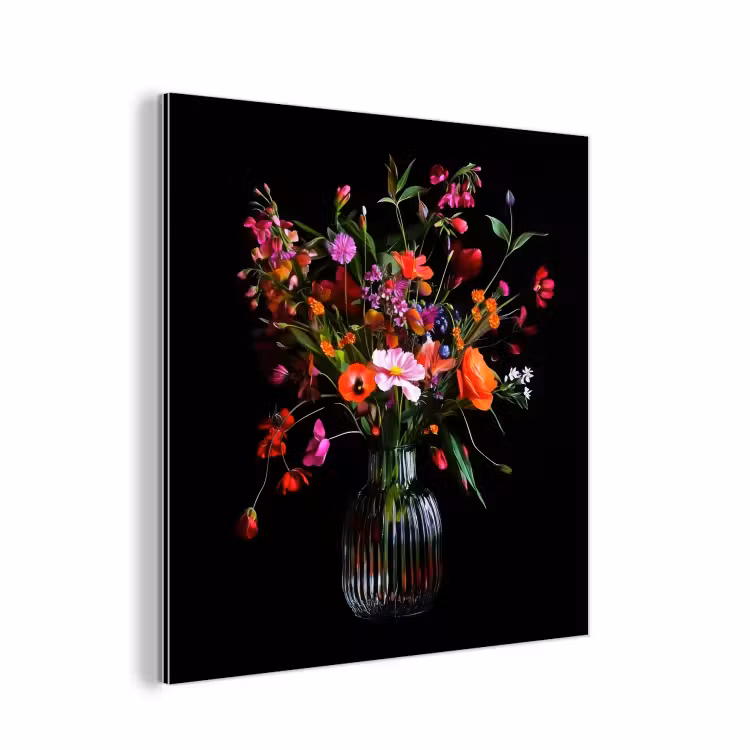 Boeket - Veldbloemen - Vaas aluminium wit klein -3d