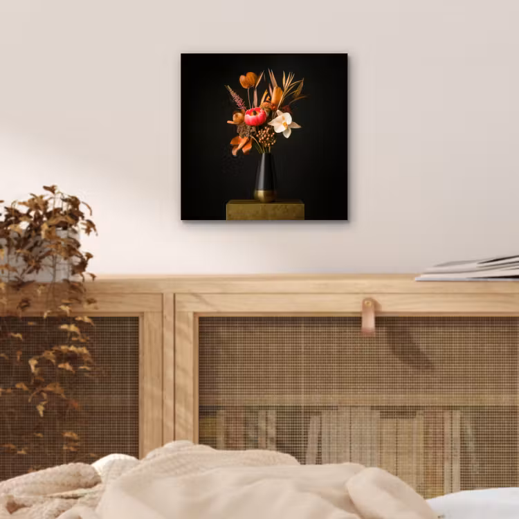 Boeket - Oranje - Gouden - vaas aluminium wit klein -sfeer3