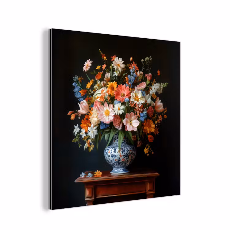 Boeket - Roze - Bloemen - Vaas aluminium wit klein -3d