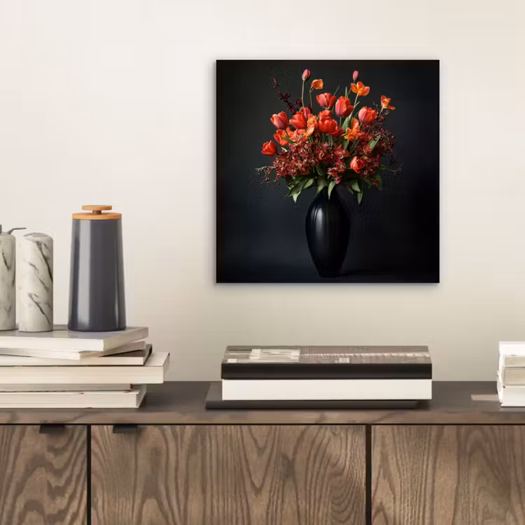 Boeket - Tulpen - Vaas - Rood aluminium wit klein -sfeer1