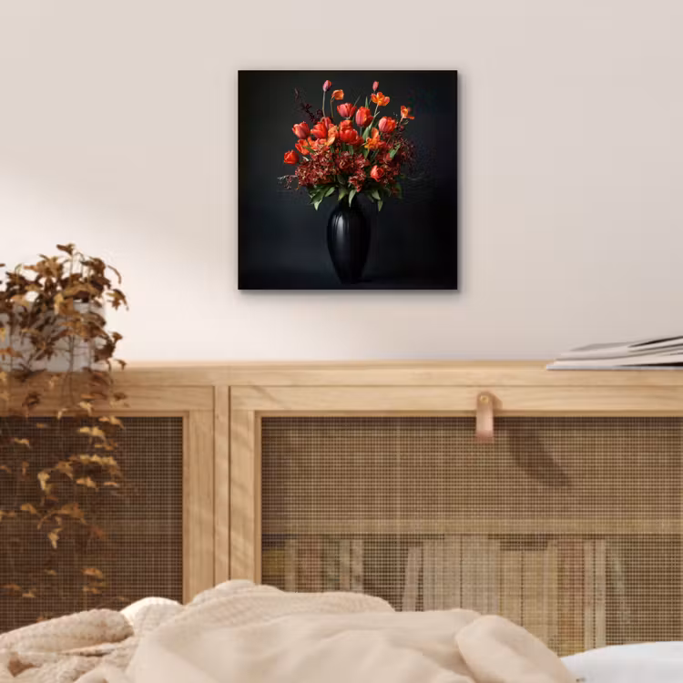 Boeket - Tulpen - Vaas - Rood aluminium wit klein -sfeer3
