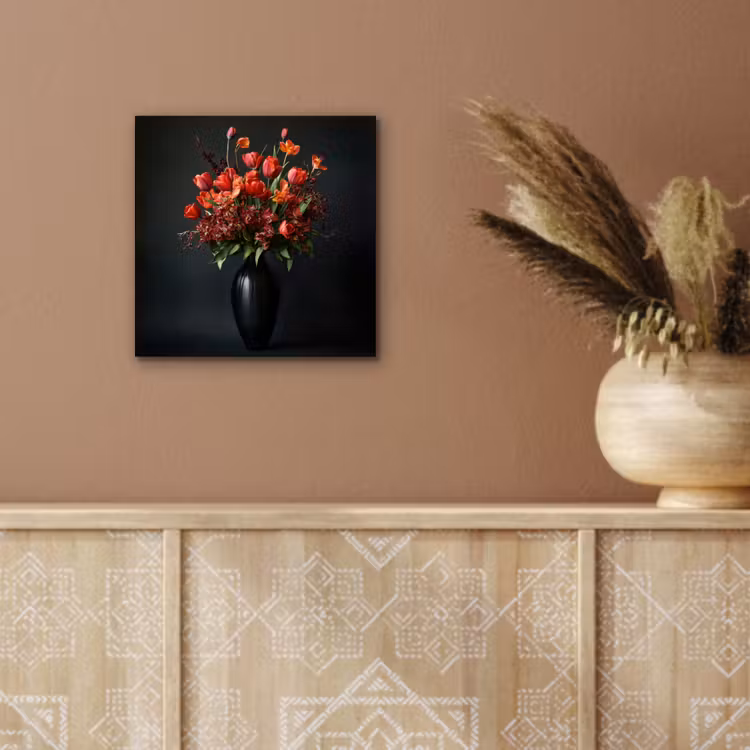 Boeket - Tulpen - Vaas - Rood aluminium wit klein -sfeer4