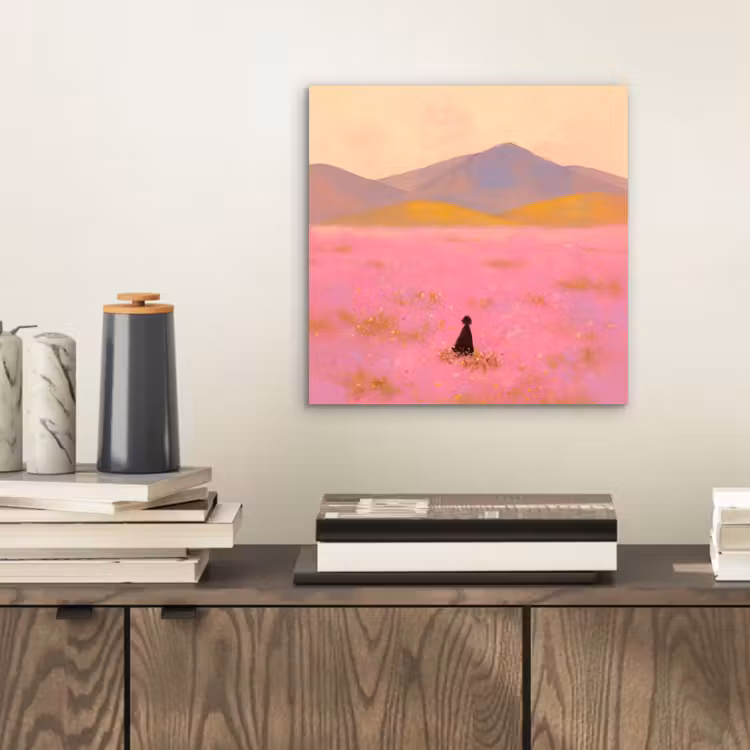 Bloemenweide - Heuvels - Silhouet - Roze aluminium wit klein -sfeer1