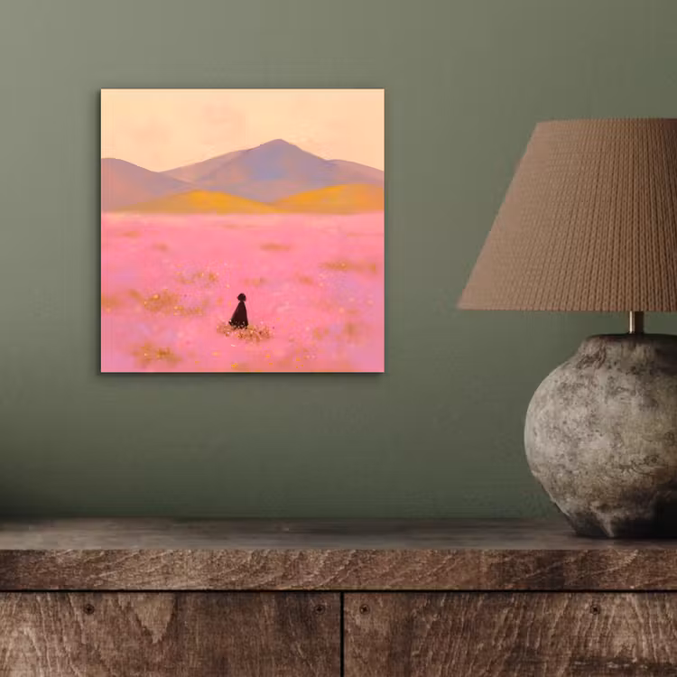Bloemenweide - Heuvels - Silhouet - Roze aluminium wit klein -sfeer2