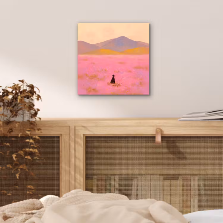 Bloemenweide - Heuvels - Silhouet - Roze aluminium wit klein -sfeer3