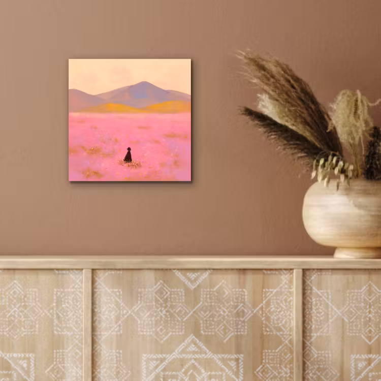 Bloemenweide - Heuvels - Silhouet - Roze aluminium wit klein -sfeer4