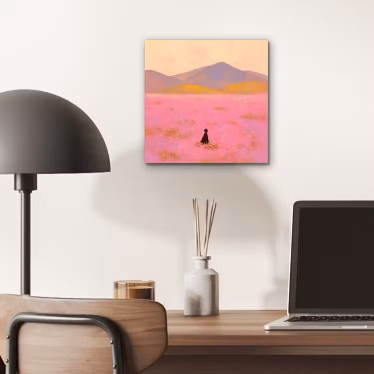 Bloemenweide - Heuvels - Silhouet - Roze aluminium wit klein -sfeer5