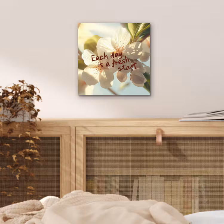 Bloesems - Zonlicht - Quote - Wit aluminium wit klein -sfeer3