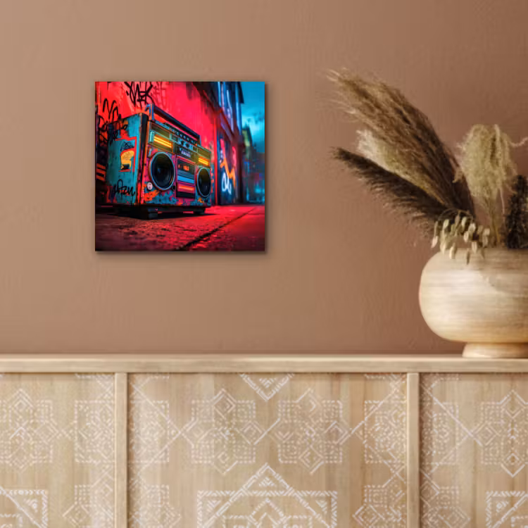 Boombox - Rood - Graffiti - Neon aluminium wit klein -sfeer4