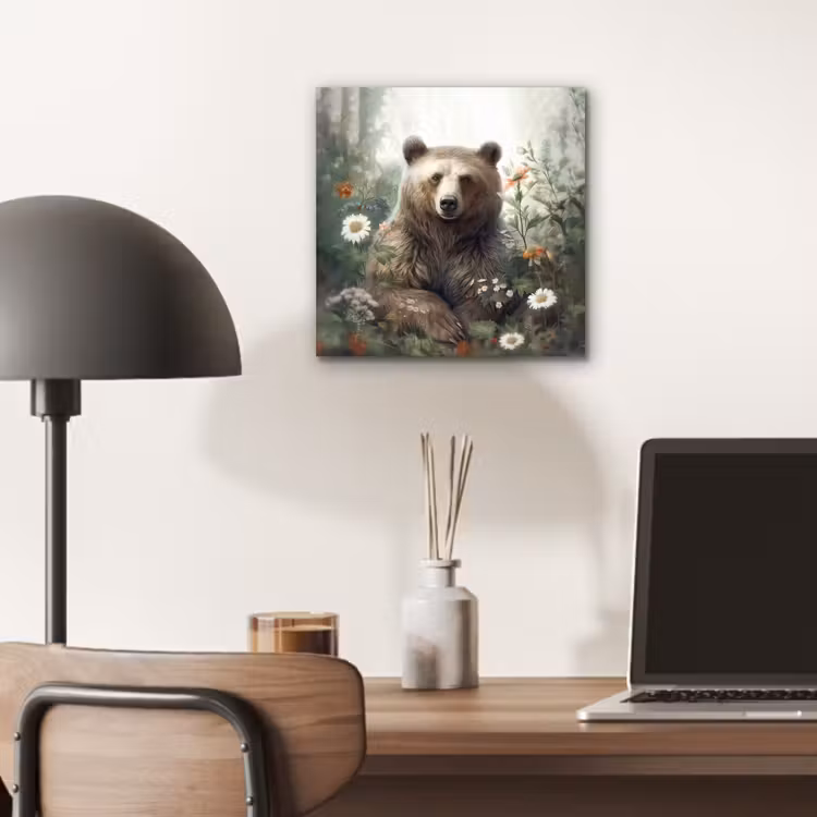 Bruine beer - Wilde dieren - Bloemen - Planten aluminium wit klein -sfeer5