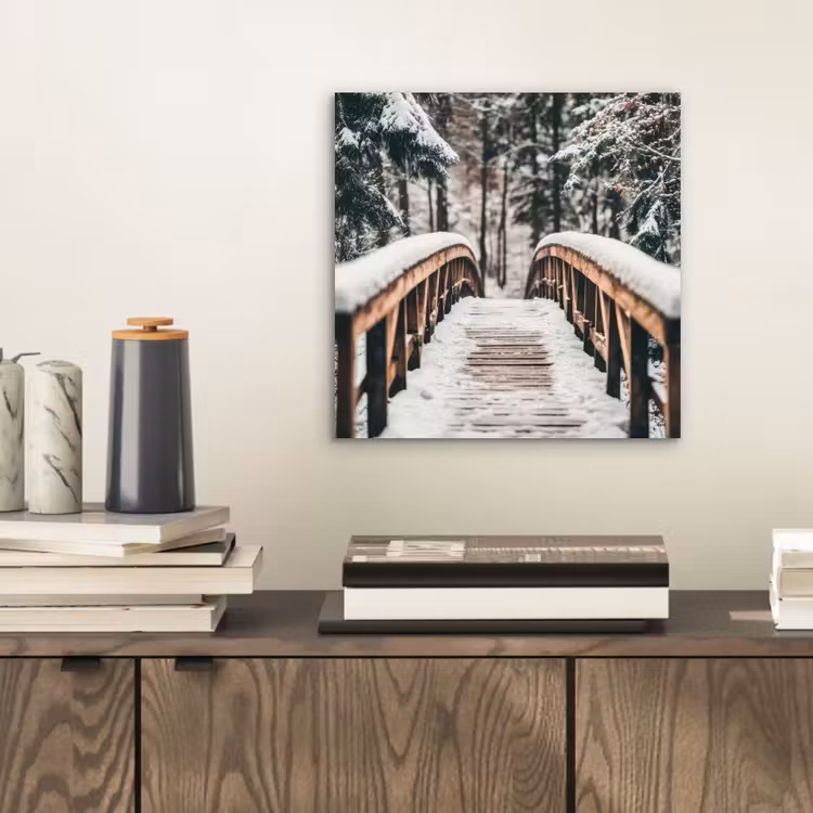 Brug - Winterlandschap - Bos - Natuur - Sneeuw aluminium wit klein -sfeer1