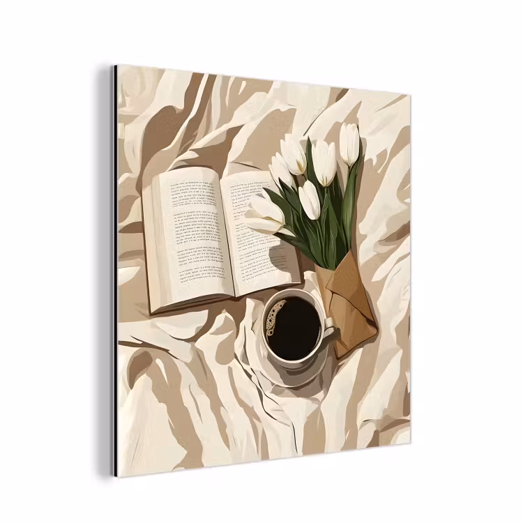 Boek - Illustratie - Tulpen - Koffie aluminium wit klein -3d