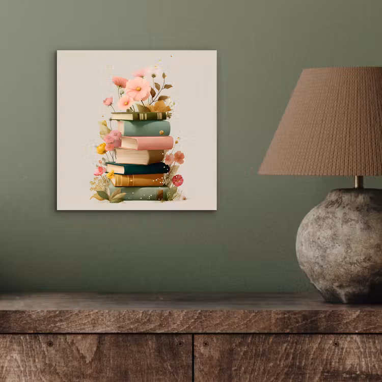 Boeken - Stapel - Bloemen - Kleurrijk aluminium wit klein -sfeer2