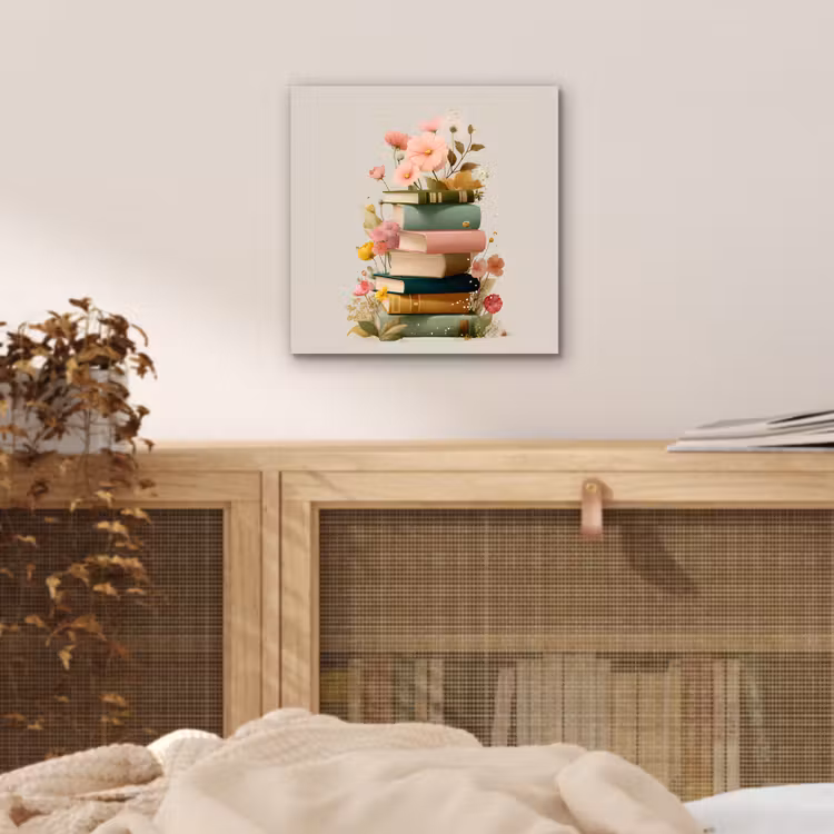 Boeken - Stapel - Bloemen - Kleurrijk aluminium wit klein -sfeer3