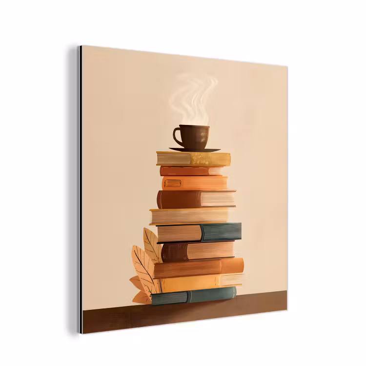 Boeken - Toren - Koffie - Beige aluminium wit klein -3d