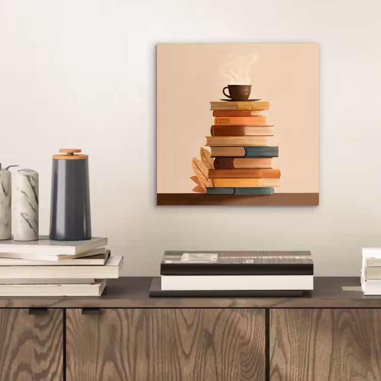 Boeken - Toren - Koffie - Beige aluminium wit klein -sfeer1