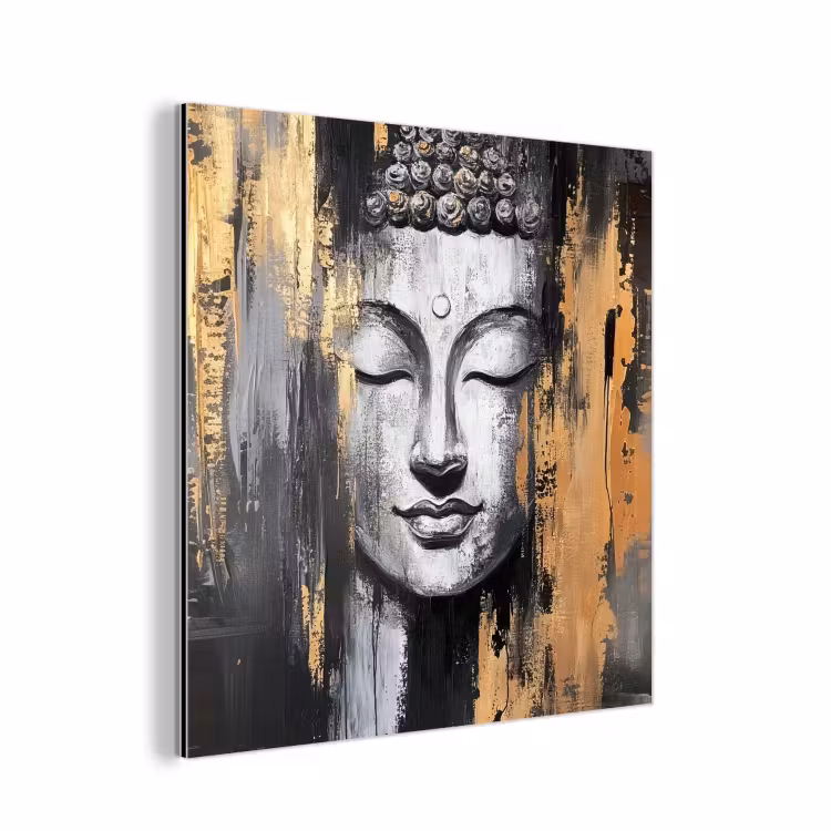 Boedhha - Penseelstreken - Goud - Abstract aluminium wit klein -3d
