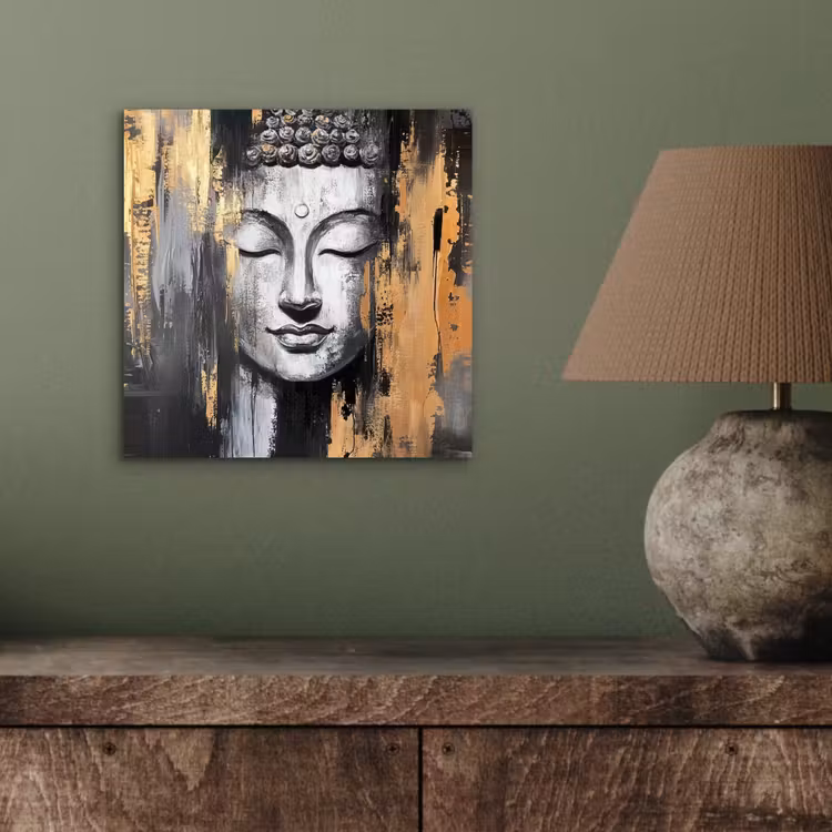 Boedhha - Penseelstreken - Goud - Abstract aluminium wit klein -sfeer2