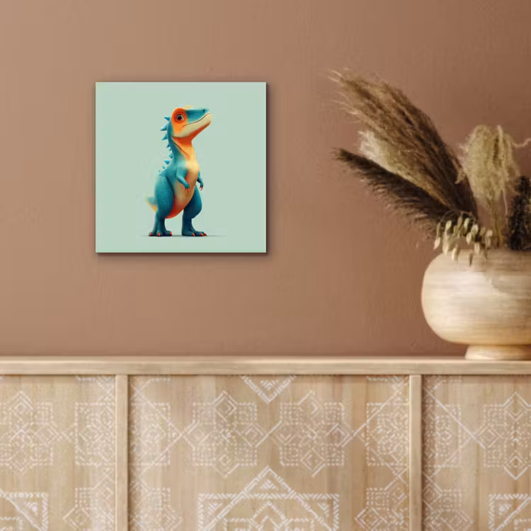 Cartoon - Dino - Oranje - Stekels aluminium wit klein -sfeer4